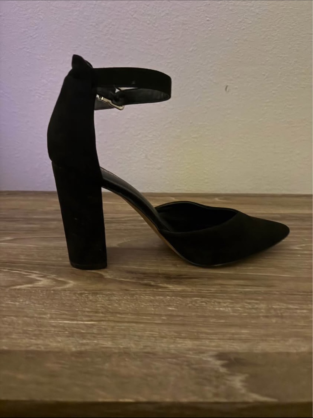 Express Black Ankle-Strap Pointed-Toe Block Heel Pump